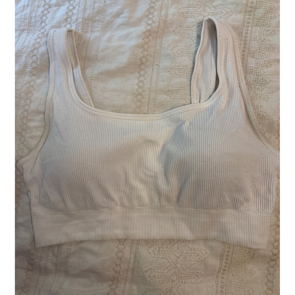 No Boundaries Full Figure White Ribbed Padded Bralette, Size XXXL